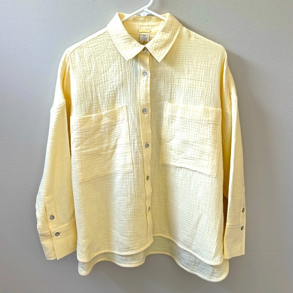 Magaschoni Tops - Magaschoni Organic Cotton Gauze Button Down Shirt Top, Yellow, Boho Beach , Sz S